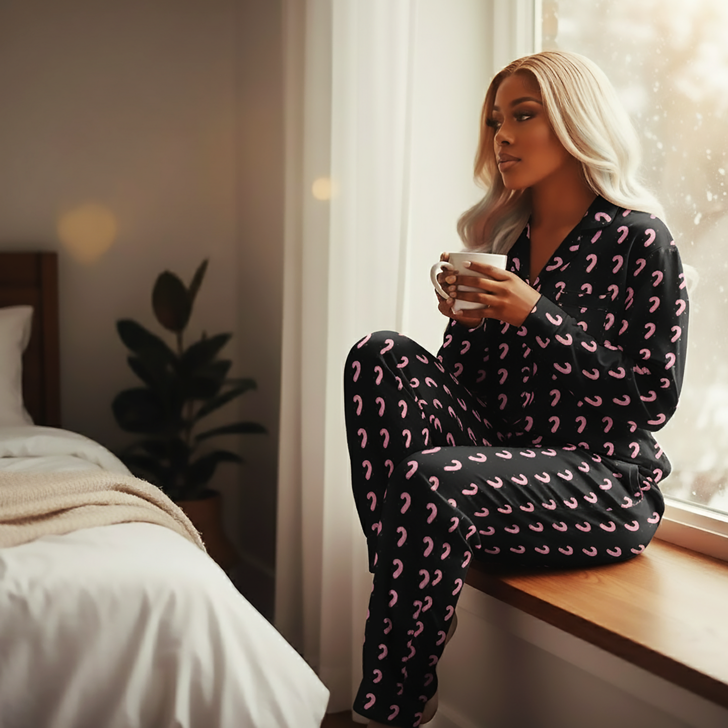 💗 Pink Candy Cane Silk Pajamas